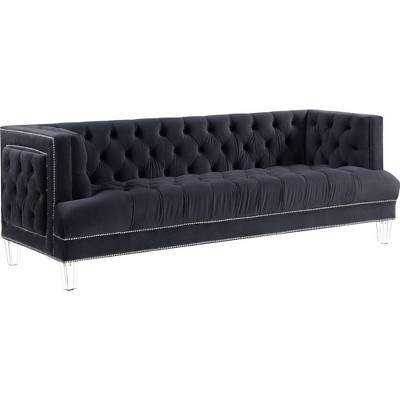 Velvet Fabric Upholstered Sofa Black - Benzara