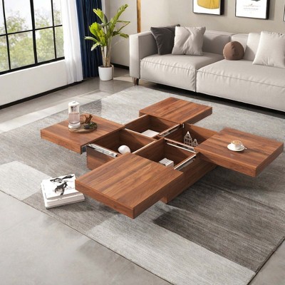 NicBex Modern Square Coffee Table with Sliding Top and Hidden Storage for Living Room