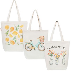 Talented Kitchen 3-Pack Graphic Tote Bags, 15 x 5.5 x 16 Inches, Reusable Grocery Bags with Handles with 3 Designs, (Farmers Market) - 1 of 4