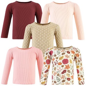 Hudson Baby Infant Girl Thermal Long Sleeve Tees 5pk, Acorn Botanical - 1 of 4