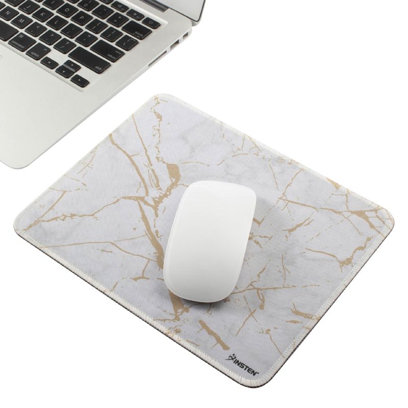 Insten Shiny Marble Mouse Pad, Water-Resistant and Non-Slip Mat for Wired/Wireless Gaming Computer Mouse, 9.45 x 7.48 in, White, 4 of 12