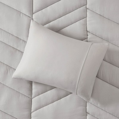 Gray Twin Microfiber Reversible Chevron Comforter Set