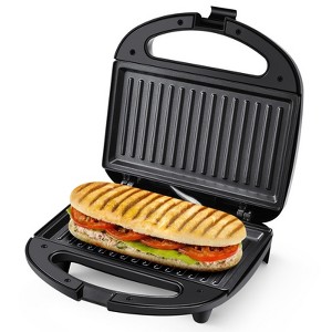 MONXOOK Electric Panini Press, 750W, Non-Stick Plates (8.46"x4.92"), Sandwich Maker with Indicator Lights, Cool Touch Handle — Black - 1 of 4