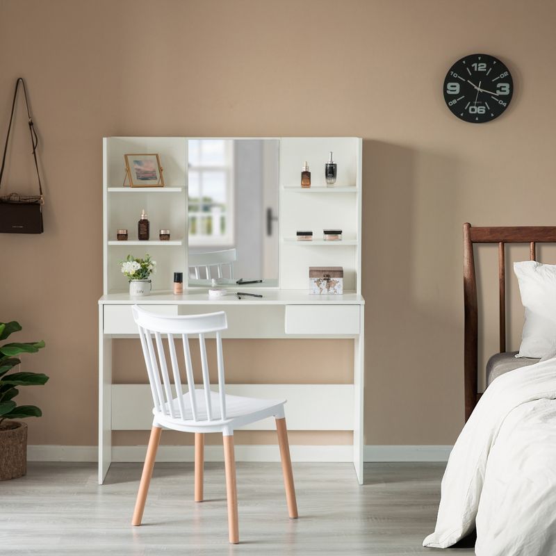 Basicwise Modern Wooden Dressing Table with Drawer, Mirror and Shelves for The Dining Room, Entryway and Bedroom, 2 of 7