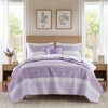Okak 5-Piece Purple Seersucker Daisy Pattern Bed Comforter Set with Throw Pillow,Comfortable Coverlet Bedding Sets,Farmhouse Style - 3 of 4