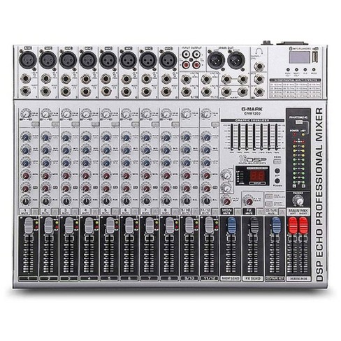 G-mark Gmx1200 Professional 12 Channel Audio Mixer Console With Mp3 Player, Bluetooth Wireless Connection, Phantom Power, And Dsp Target