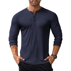 COOFANDY Men's Long Sleeve Henley Shirts Stretch Ribbed T-Shirts Fashion Casual Basic Tops - 1 of 4