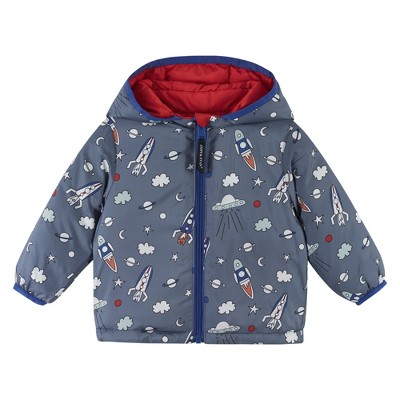 Image of Andy & Evan Infant Boys Reversible Hooded Puffer Jacket Red, Size 9-12 Months.