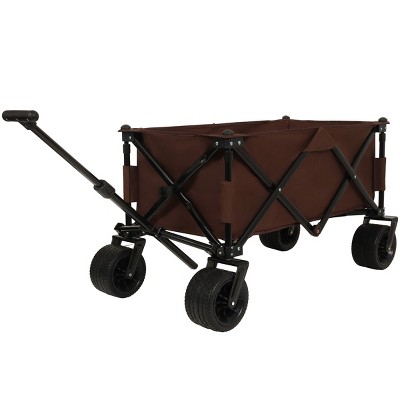 SKRAN Collapsible Wagon,300lb Load-Bearing Outdoor Utility with All-Terrain Wheels, Adjustable Handle,for Camping, Shopping,Picnic,Brown