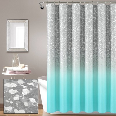 72"x72" Glitter Ombre Metallic Print Single Shower Curtain Aqua/Gray - Lush Décor