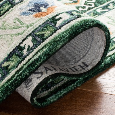 Ivory and Green Hand Tufted Wool Area Rug 8' x 10'