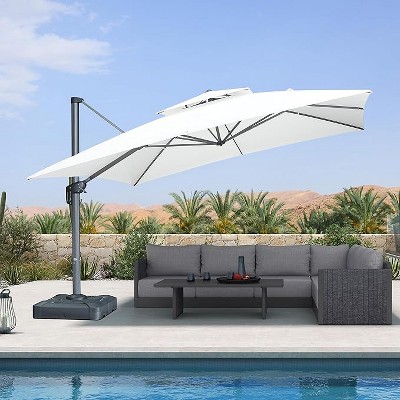 PURPLE LEAF Outdoor Cantilever Umbrellas with Base Large Patio Umbrella Offset Umbrella 360 Degree Rotation