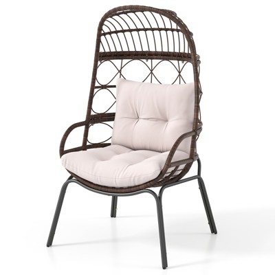 Tangkula PE Wicker Egg Chair Patio Cocoon Lounger w/ Comfortable Cushions & Metal Frame