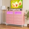 6 Drawer Dresser for Bedroom with LED Lights and Charging Station, Wooden Double Dresser with 2 Shelves & Mental Grid Handle - 4 of 4