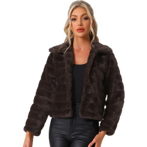 Inspire Chic Women's Collar Warm Winter Outwear Cropped Faux Fur Fluffy ...