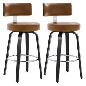 Bekrvio 29” Swivel Bar Stools Set of 2,Faux Leather Upholstered with Back & Black Wood Frame,Modern Kitchen Island Stools for Kitchen Counter,Brown - 1 of 4