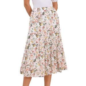 INSPIRE CHIC Women's Floral Elastic Waist Tiered Ruffle Boho Midi Skirts - 1 of 4