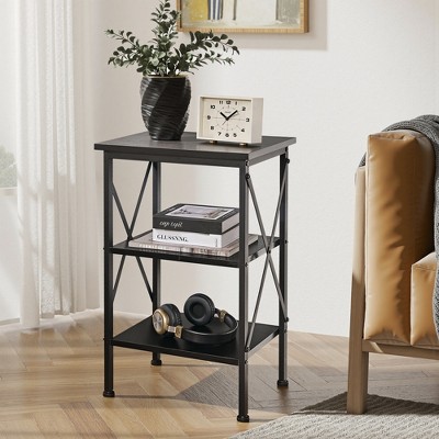 VECELO Modern X-Design Nightstand, End/Side Table with 3 Storage Shelves for Bedroom or Living Room