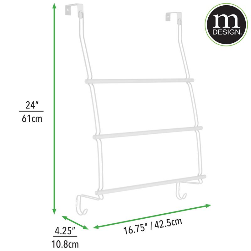 mDesign Adjustable Metal 3-Tier Over Door Towel Rack Holder, 2 Hooks, 3 of 7