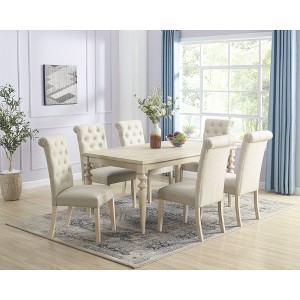 7-Piece Dining Set with Turned-Leg Table and 6 Tufted Chairs - 1 of 4