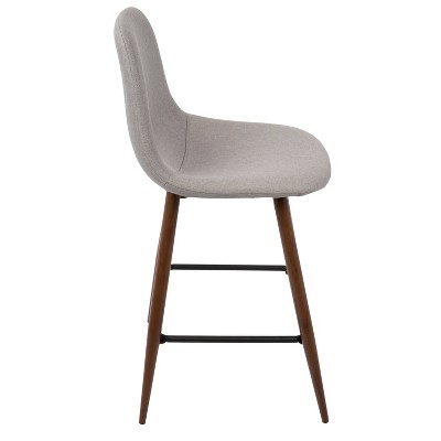 Set of 2 Gray Upholstered Walnut Counter Stools