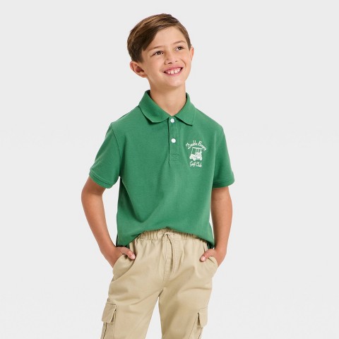 Cat & Jack Boys' Short Sleeve Double Bogey Golf Club Graphic Polo Shirt - Cat & Jack™ Green S