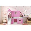 Okak Full Wood Bunk Bed with Tower, Tent, Ladder and Slide, House Bunk Bed for Toddler Kids Teens Easy Assemble No Box Soring Needed, Pink - 2 of 4
