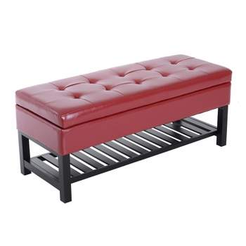 HomCom 44" Tufted Faux Leather Ottoman Storage Bench With Shoe Rack