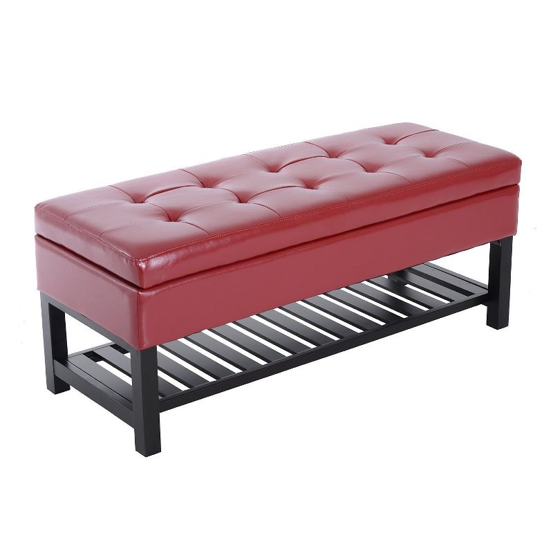 HomCom 44" Tufted Faux Leather Ottoman Storage Bench With Shoe Rack, 1 of 8