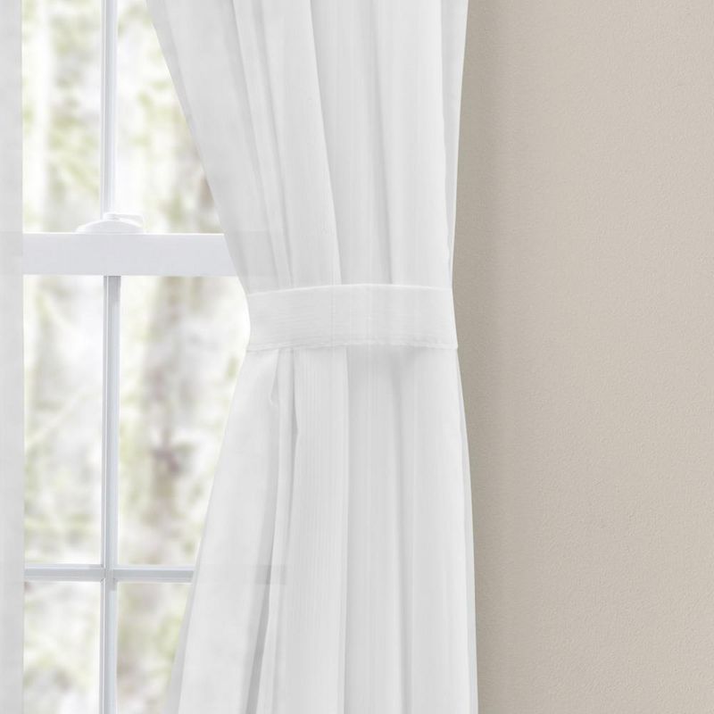 Ellis Curtain Shadow Stripe Tailored Curtain Panel Pair for Windows with Ties White, 3 of 5