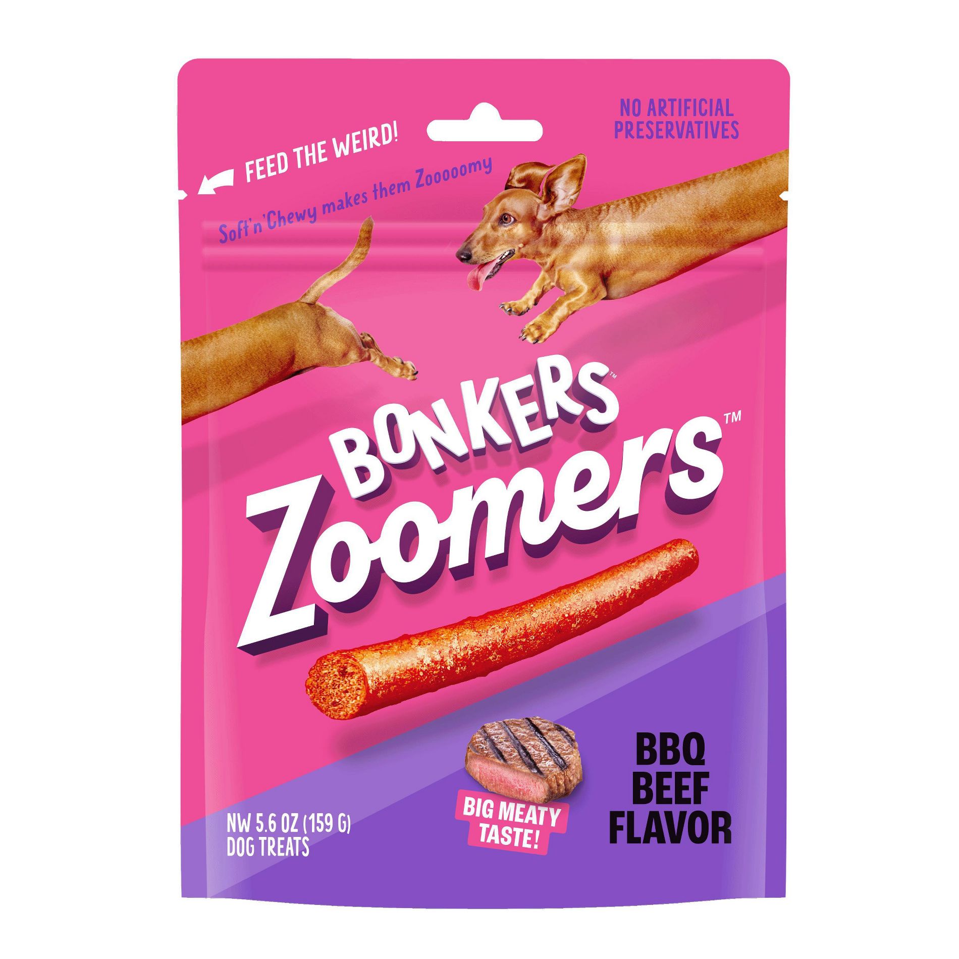 Bonkers Zoomers Chewy Dog Treats BBQ Beef Flavor - 5.6oz