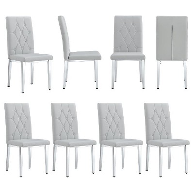 CAVINAS Set of 4 Modern Black PU Dining Chairs with Grid Quilting and Silver Metal Legs, Armless Dining Chairs for Kitchen, Dining Room