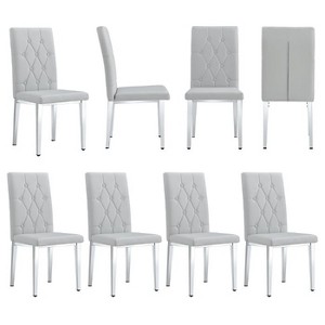 CAVINAS Set of 4 Modern Black PU Dining Chairs with Grid Quilting and Silver Metal Legs, Armless Dining Chairs for Kitchen, Dining Room - 1 of 4