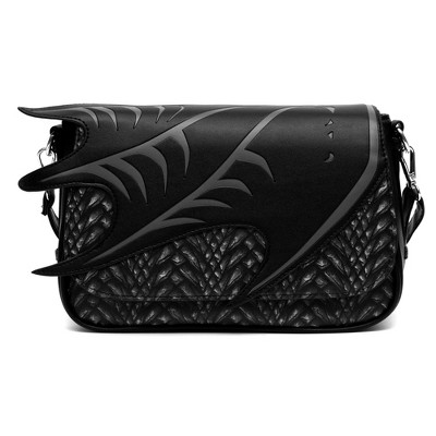Game of Thrones Bag, Fold Over Crossbody, Game of Thrones The Dragon Awakens Dragon Print Wing Applique, Vegan Leather