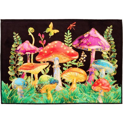 Olivia's Home Magick Mushrooms Doormat, 22" x 32", Indoor/Outdoor, Whimsical Nature Scene with Colorful Fungi