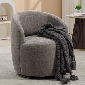 CAVINAS Chenille Fabric Swivel Accent Armchair, Barrel Chair with Black Powder Coating Metal Ring, for Living Room, Bedroom, Dining Room - 1 of 4