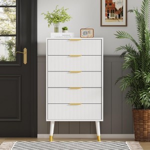 Modern 5-Drawer Dresser for Bedroom, 57" Wide Fluted Wood Chest of Drawers - 1 of 4