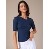 INSPIRE CHIC Women's Half See-through Sleeves Irregular Neckline Solid Color Stretchy T-Shirts - 3 of 4