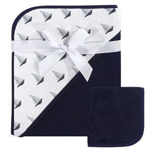 Hudson Baby Infant Boy Cotton Hooded Towel and Washcloth 2pc Set, Sailboat, One Size - 1 of 1
