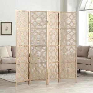 KWPZQEB 4 Panel Room Divider, 70.31" H Wood Freestanding Folding Portable Partition Screens w/ Quarterfoil infused Diamond Design for Living Room - 1 of 4