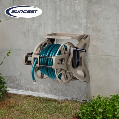 Suncast Taupe Resin Wall Mounted Hose Reel with Crank Handle