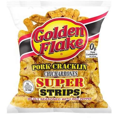 Golden Flake Pork Skins Super Strips Mild Red Pepper 3.5 oz. – Utz Quality  Foods