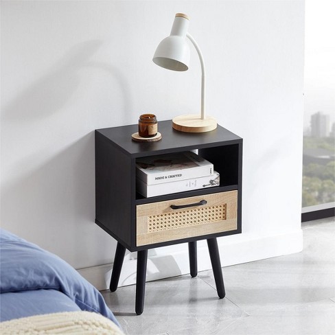 Conner 15.75" Rattan Nightstands with Drawer and Solid Wood Legs, Bedside End Table for Living Room, Bedroom, Indoor Furniture - The Pop Home - image 1 of 4