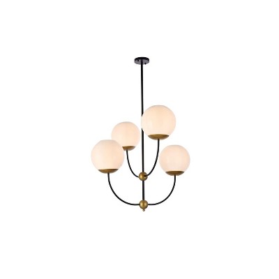 Elegant Lighting Lennon 31.5 inch pendant in black and brass with white shade