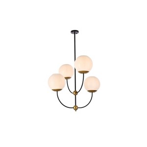 Elegant Lighting Lennon 31.5 inch pendant in black and brass with white shade - 1 of 4