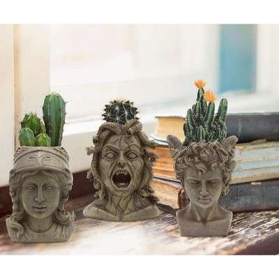Mini Gray Resin Greek Mythology Planter Pots, 3-Piece Set