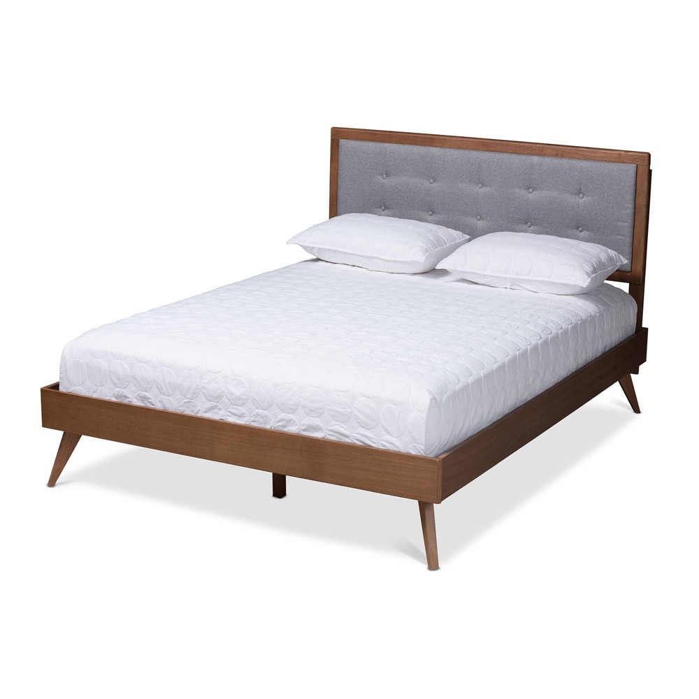 Photos - Bed Frame Queen Ines Walnut Finished Wood Platform Bed Gray - Baxton Studio