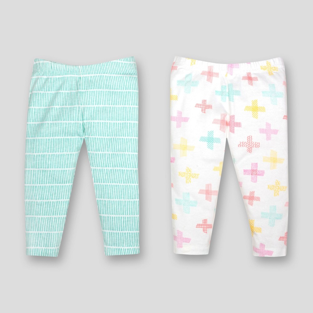 Lamaze Baby Girls' Organic Cross Print 2pk Pants - Turquoise 12M, Blue