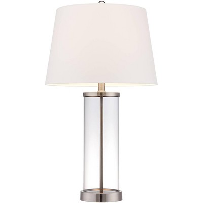 26.25" Clear Glass Cylinder Table Lamp with White Drum Shade