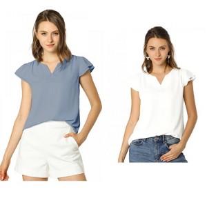 INSPIRE CHIC Women's Work Business Casual Plain Cap Sleeve Blouse 2 Packs - 1 of 4